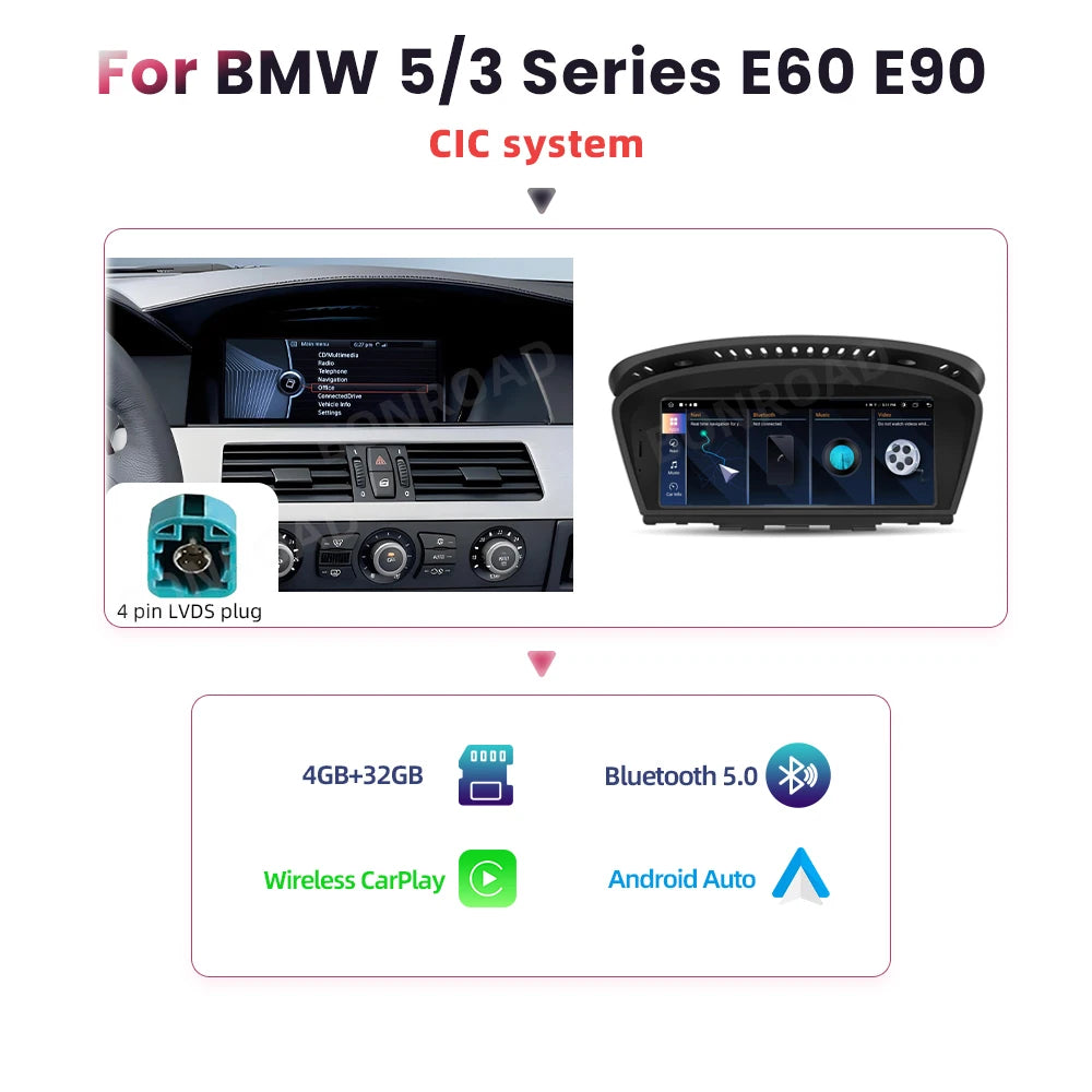BONROAD Wireless Carplay Touch Screen For BMW 3 5 Series E60 E61 E62 E63 E90 E91 E92 Car Radio Multimedia Player Stereo GPS
