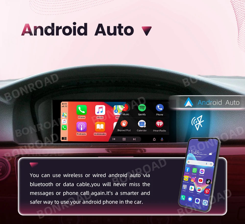 BONROAD Wireless Carplay Touch Screen For BMW 3 5 Series E60 E61 E62 E63 E90 E91 E92 Car Radio Multimedia Player Stereo GPS