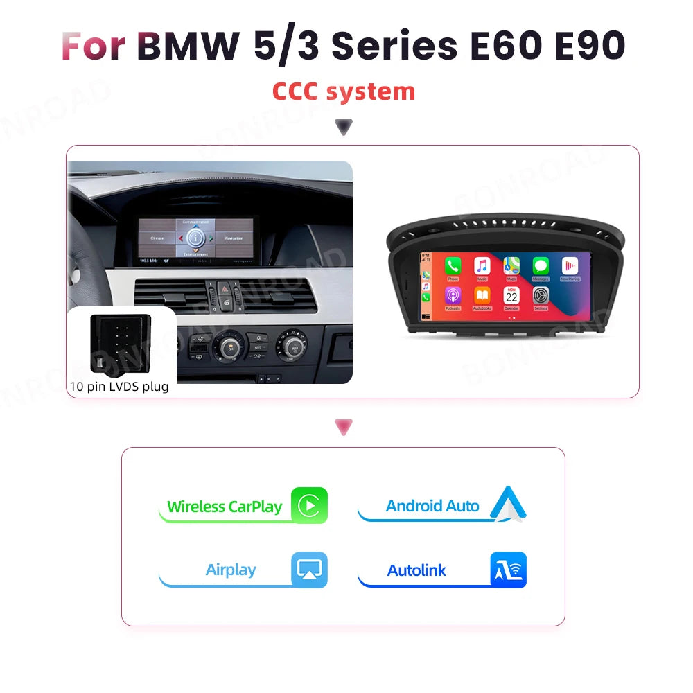 BONROAD Wireless Carplay Touch Screen For BMW 3 5 Series E60 E61 E62 E63 E90 E91 E92 Car Radio Multimedia Player Stereo GPS