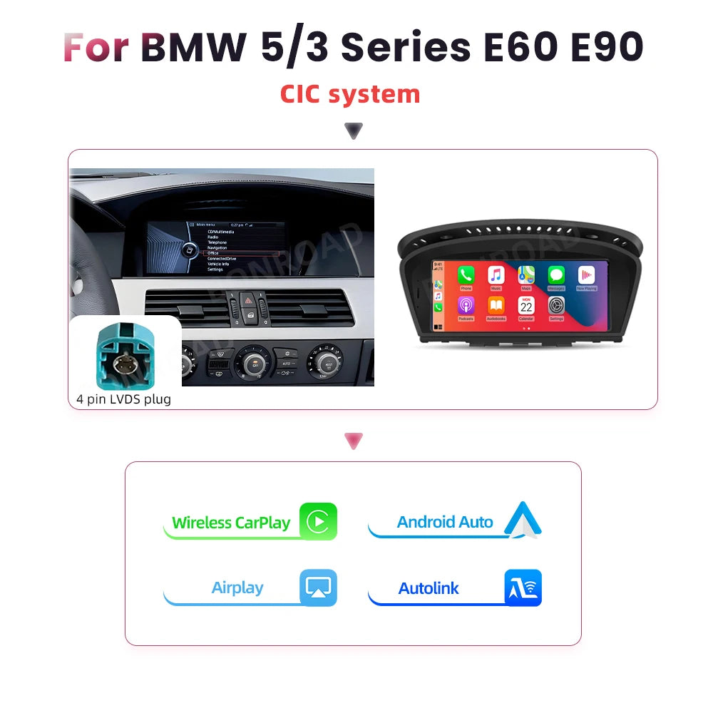 BONROAD Wireless Carplay Touch Screen For BMW 3 5 Series E60 E61 E62 E63 E90 E91 E92 Car Radio Multimedia Player Stereo GPS