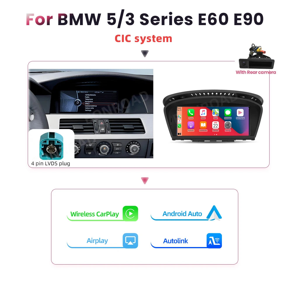 BONROAD Wireless Carplay Touch Screen For BMW 3 5 Series E60 E61 E62 E63 E90 E91 E92 Car Radio Multimedia Player Stereo GPS