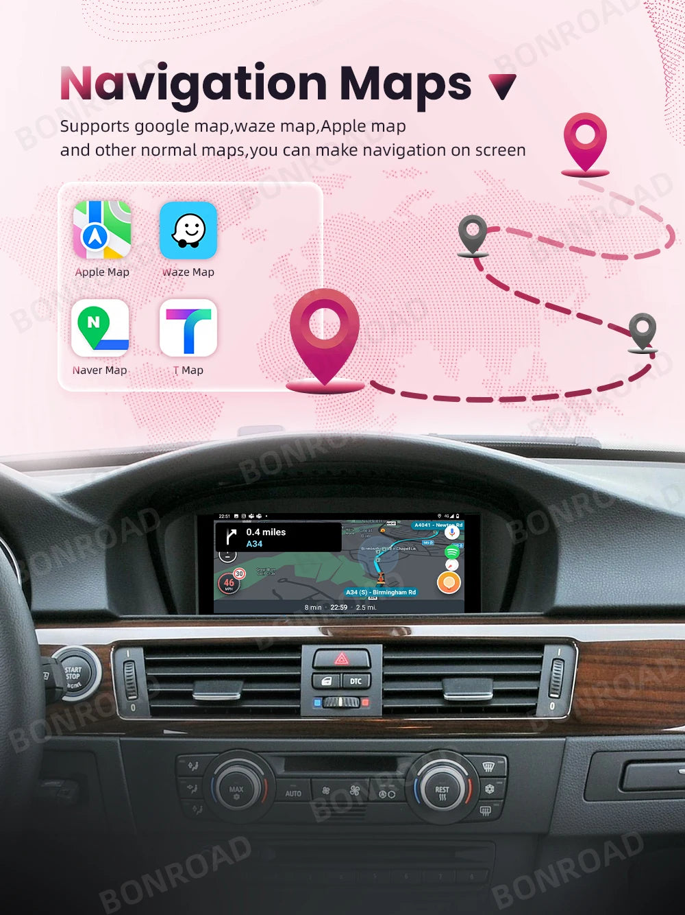 BONROAD Wireless Carplay Touch Screen For BMW 3 5 Series E60 E61 E62 E63 E90 E91 E92 Car Radio Multimedia Player Stereo GPS