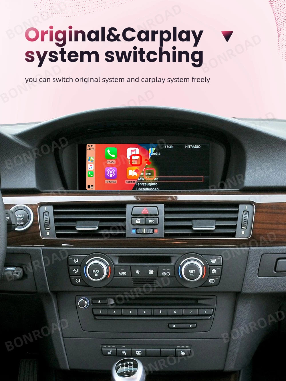 BONROAD Wireless Carplay Touch Screen For BMW 3 5 Series E60 E61 E62 E63 E90 E91 E92 Car Radio Multimedia Player Stereo GPS