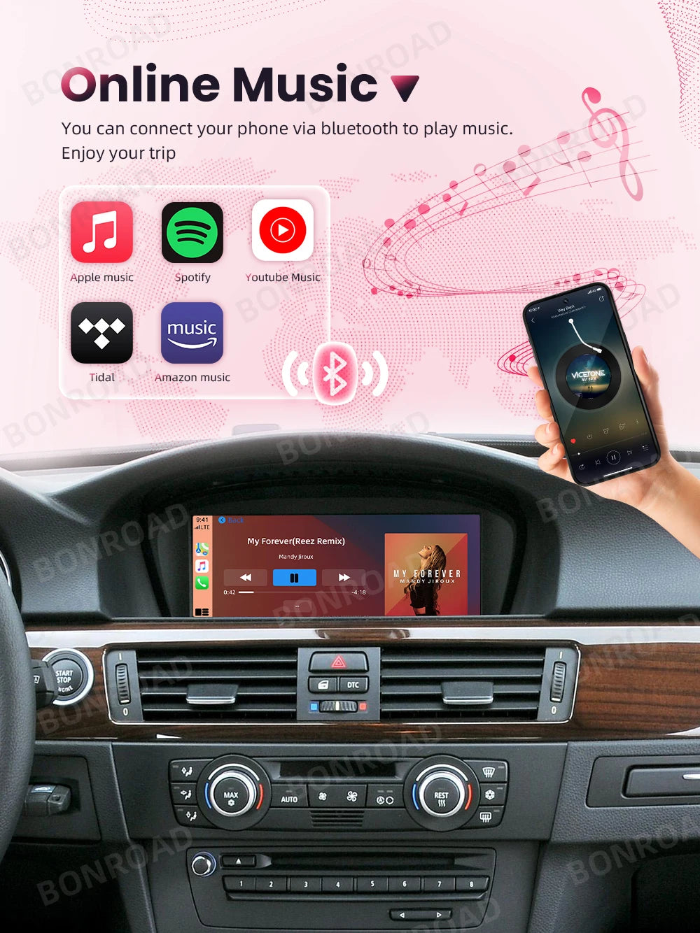 BONROAD Wireless Carplay Touch Screen For BMW 3 5 Series E60 E61 E62 E63 E90 E91 E92 Car Radio Multimedia Player Stereo GPS